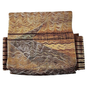 Japanese Metallic Thread % Brocade Silk Nagoya Obi - Brown, Gold, Silver Wave